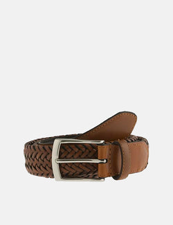 Dents Plaited Leather Belt - Tan