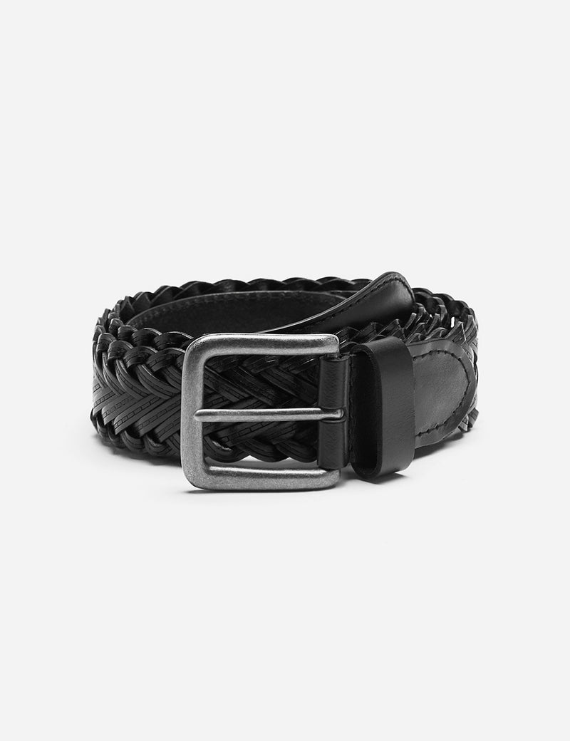 Dents Plaited Leather Belt - Black Leather