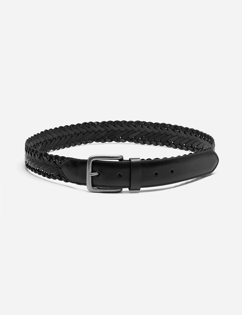 Dents Plaited Leather Belt - Black Leather