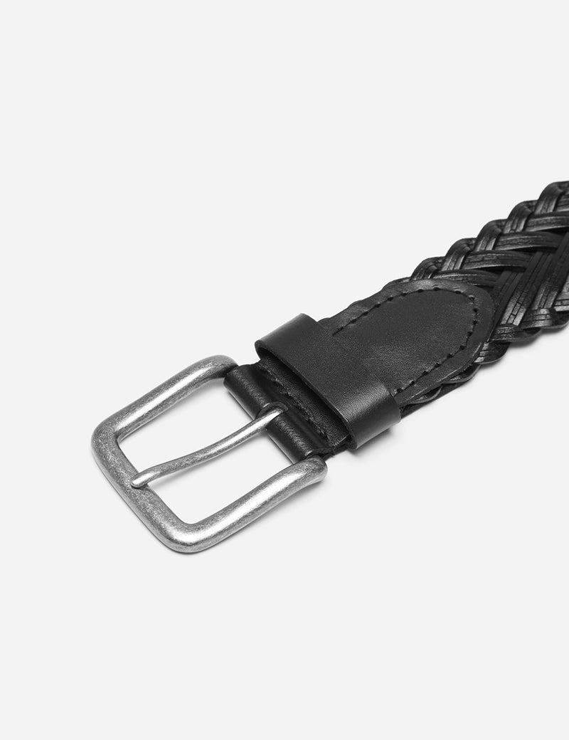 Dents Plaited Leather Belt - Black Leather