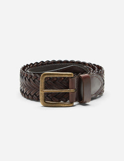 Dents Plaited Leather Belt - Brown Leather