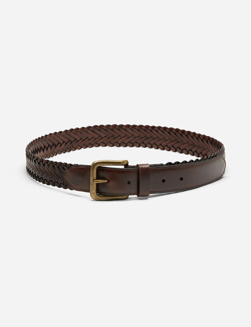 Dents Plaited Leather Belt - Brown Leather