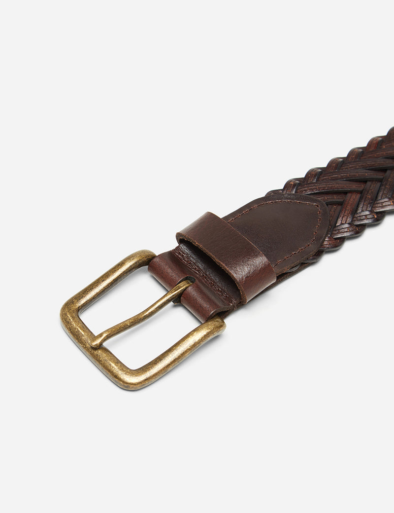 Dents Plaited Leather Belt - Brown Leather