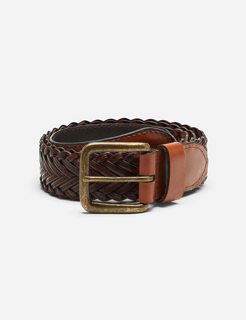 Dents Plaited Leather Belt - Tan Leather
