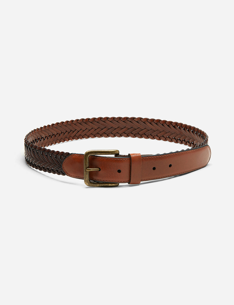 Dents Plaited Leather Belt - Tan Leather