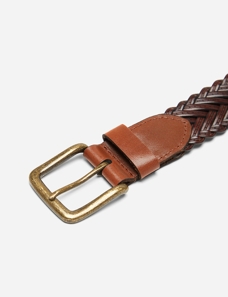 Dents Plaited Leather Belt - Tan Leather