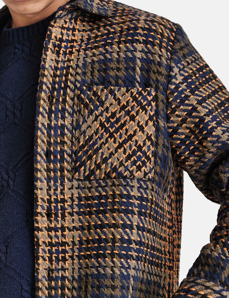 Wax London Whiting Overshirt (Heritage Check) - Navy/Khaki