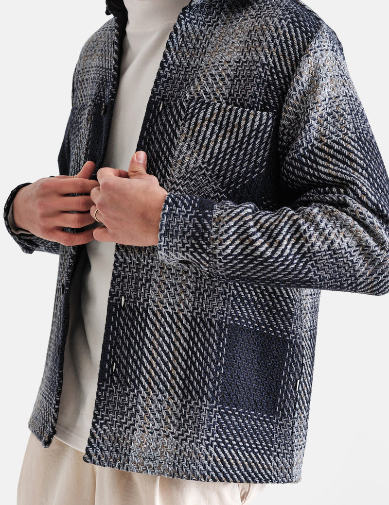 Wax London Whiting Overshirt - Navy Blue/Khaki