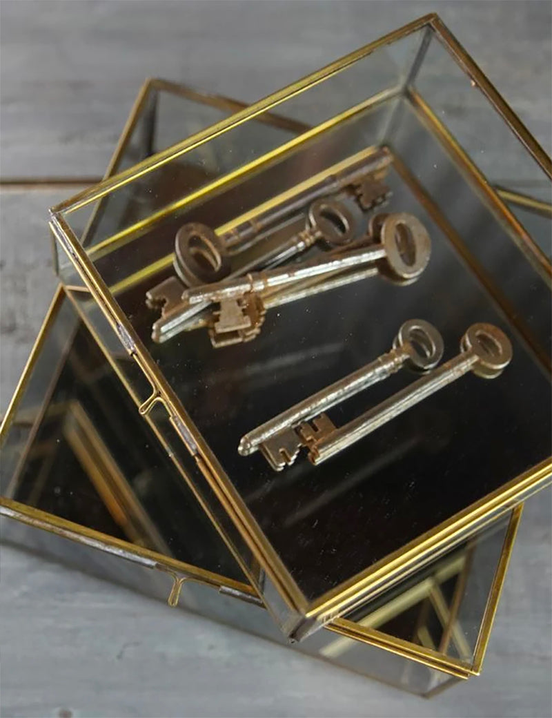 Nkuku Bequai Glass Box (Large) - Antique Brass