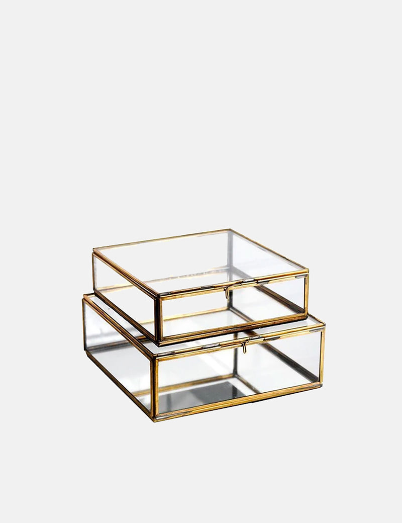 Nkuku Bequai Glass Box (Small) - Antique Brass