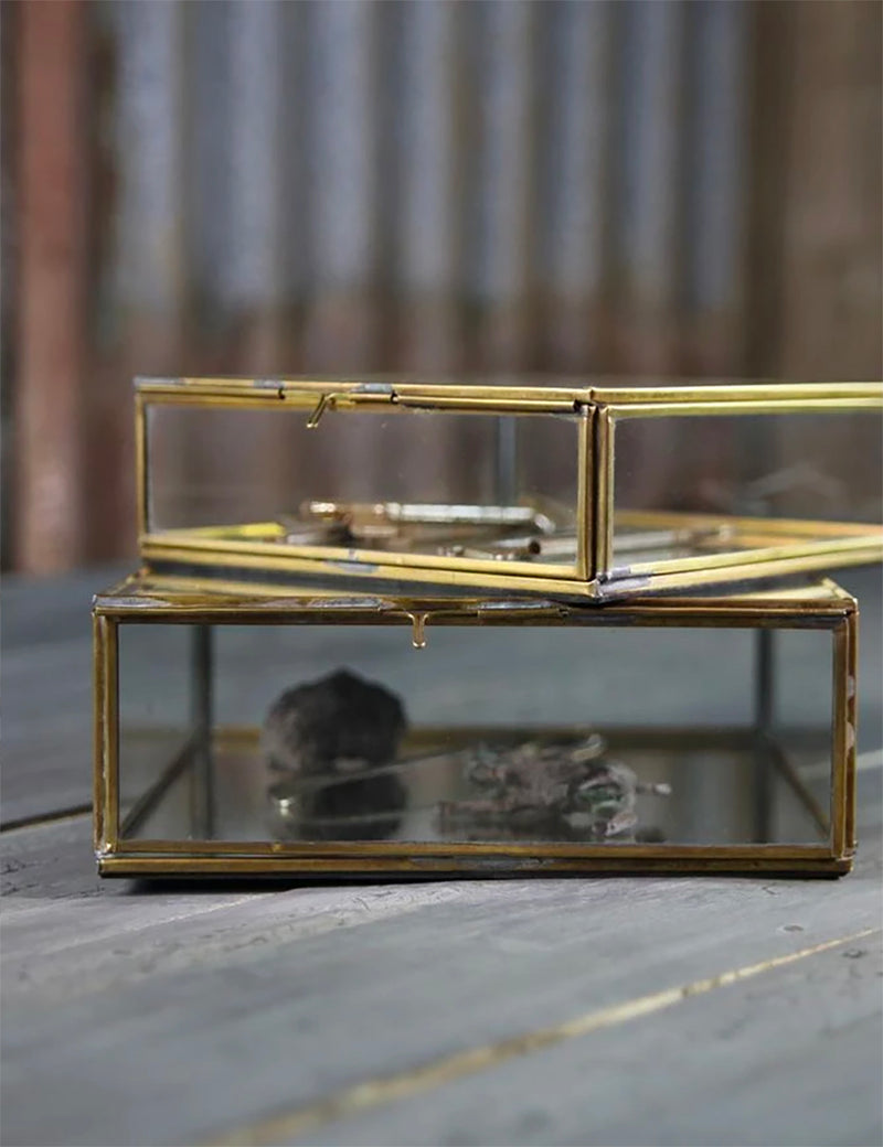 Nkuku Bequai Glass Box (Small) - Antique Brass