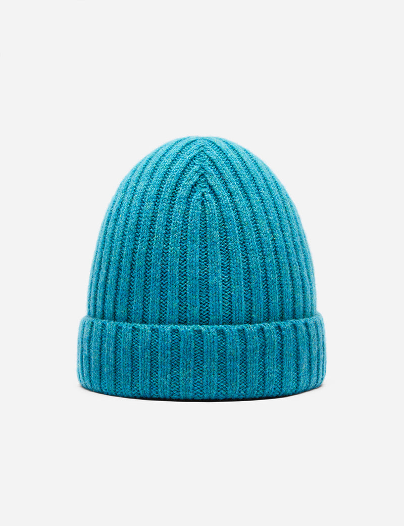 Bhode Rib Beanie Hat (Lambswool) - Barracuda Blue