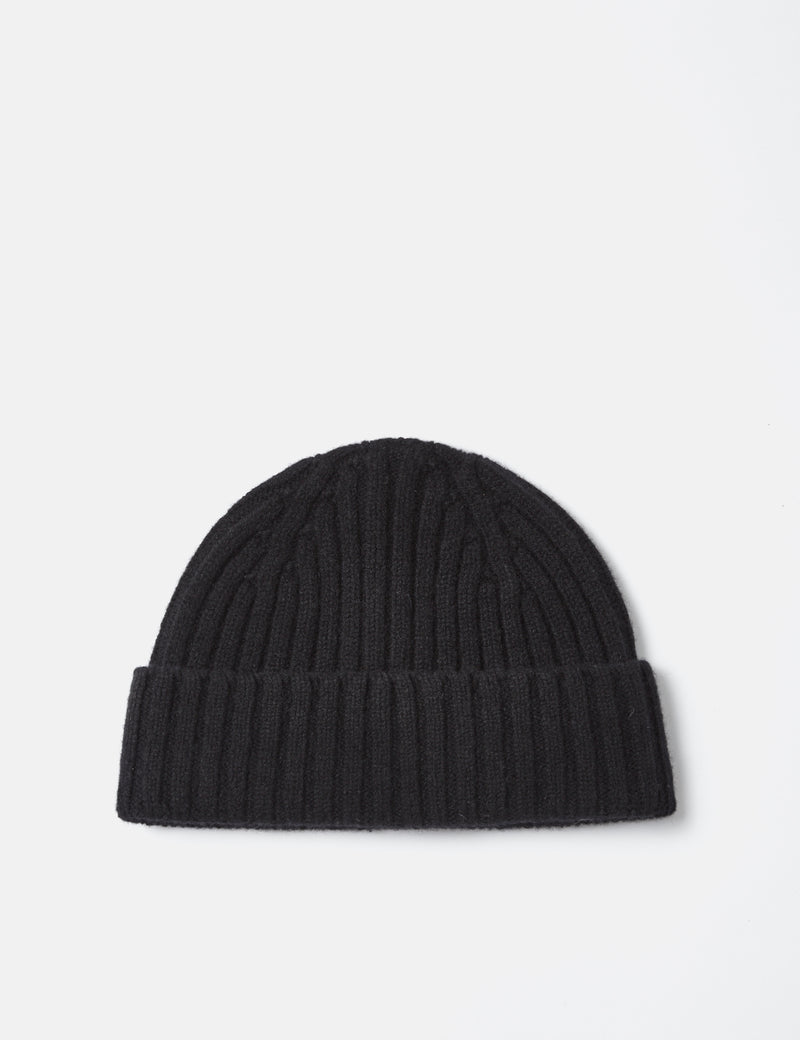 Bhode Rib Beanie Hat (Lambswool) - Black