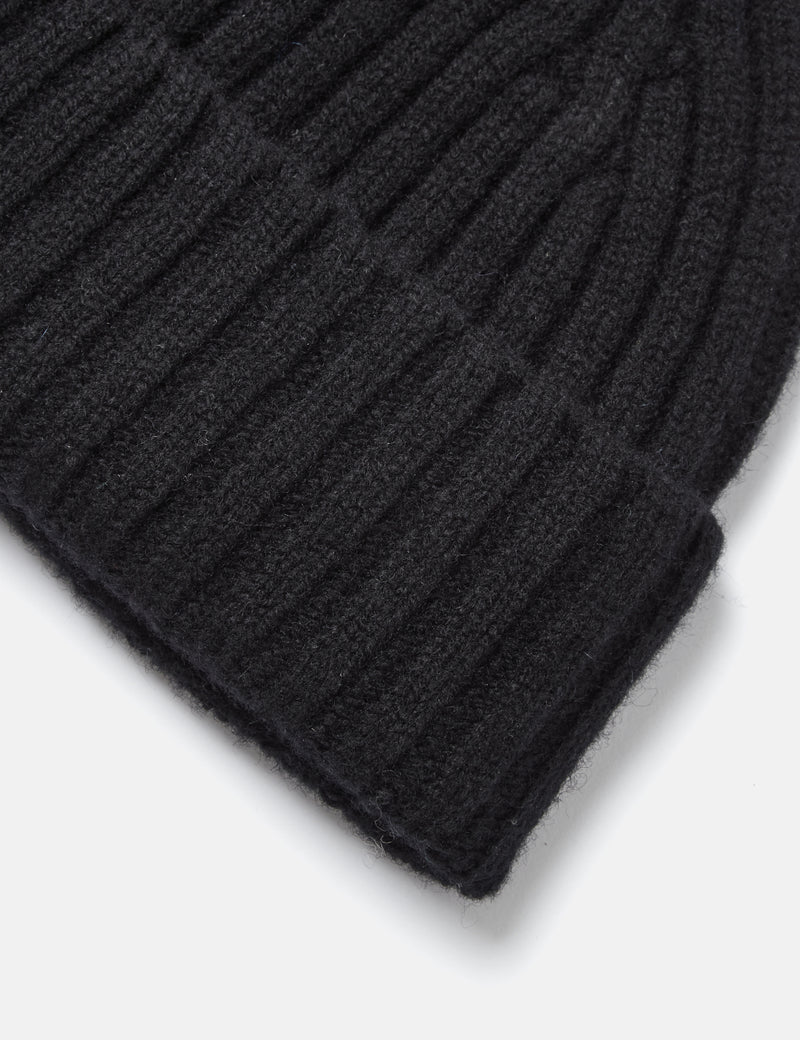 Bhode Rib Beanie Hat (Lambswool) - Black