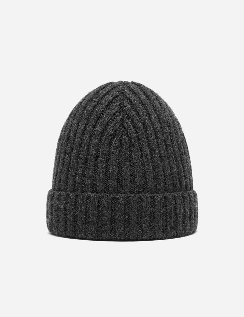 Bhode Rib Beanie Hat (Lambswool) - Charcoal Grey