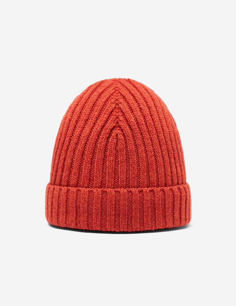 Bhode Rib Beanie Hat (Lambswool) - Ember Orange