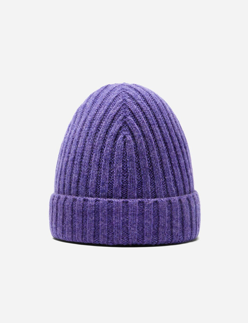 Bhode Rib Beanie Hat (Lambswool) - Heliotrope Purple
