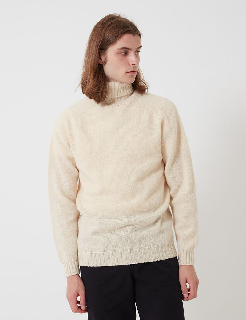 Bhode Lambswool Roll Neck Jumper (Made in Scotland) - Cream