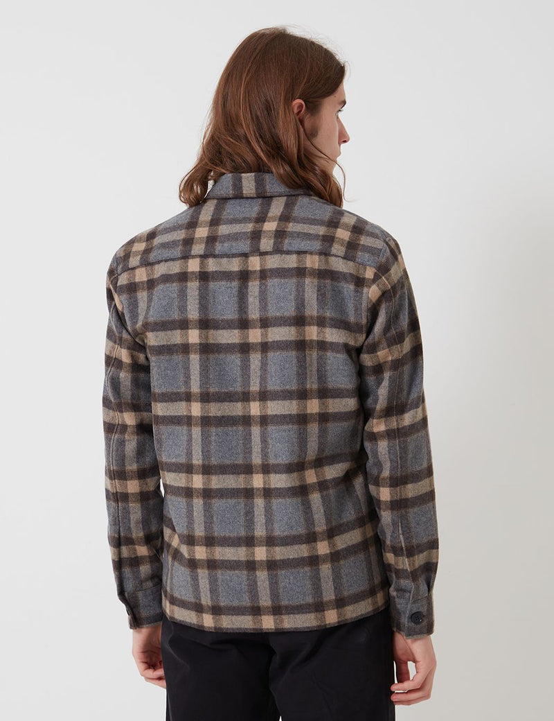 Bhode Check Overshirt (Italian Wool) - Grey/Brown
