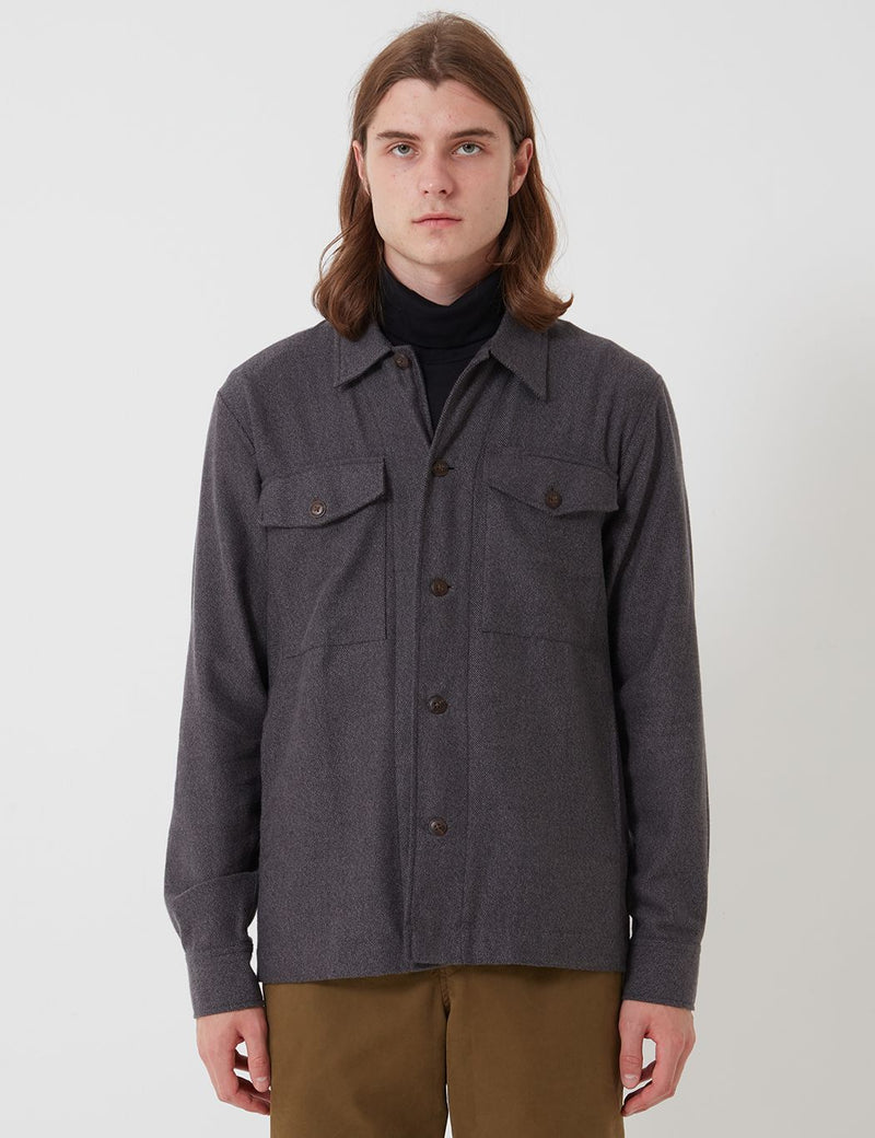 Bhode Flannel Overshirt (Cotton) - Charcoal Grey