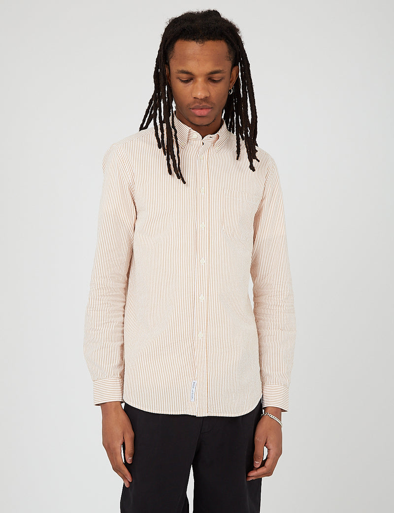 Bhode Maine Button Down Shirt (Seersucker) - White/Cinnamon