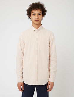 Bhode Maine Button Down Shirt (Seersucker) - White/Cinnamon