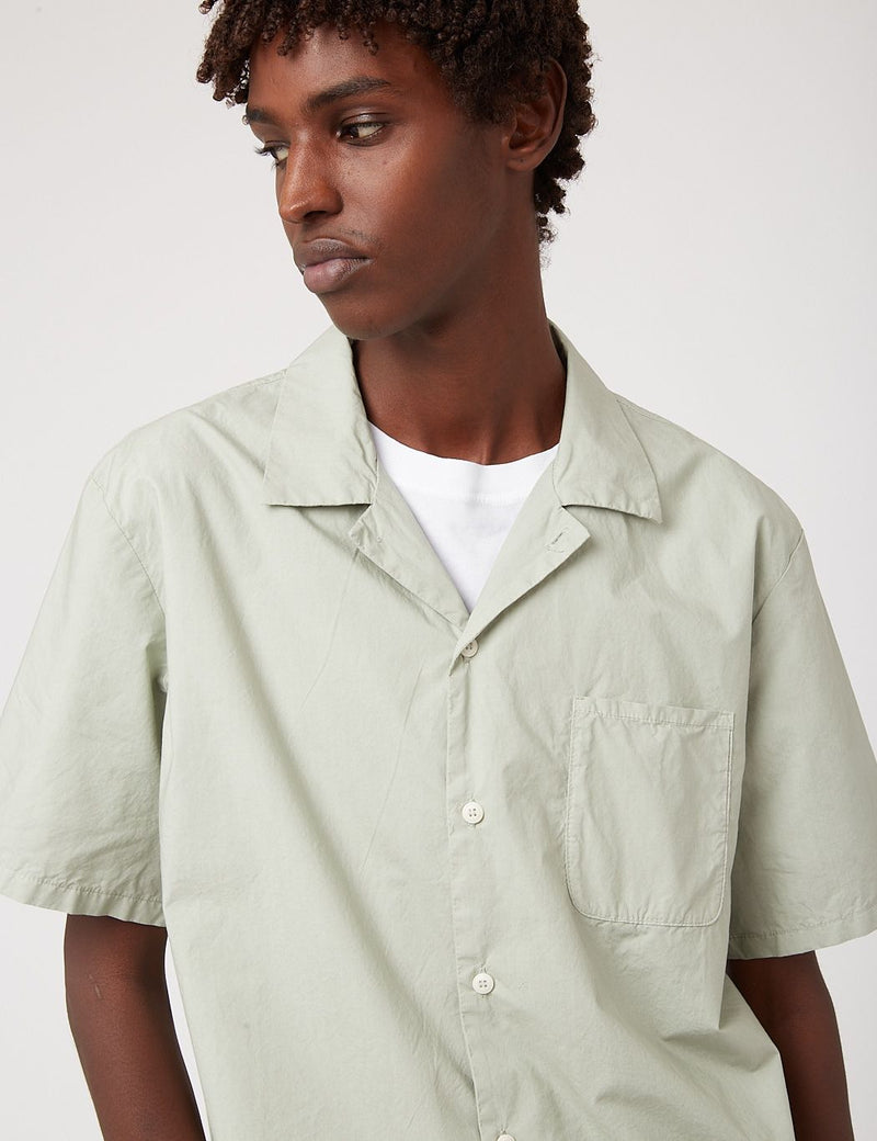 Bhode Revere Collar Shirt (Italian Poplin) - Sage Green