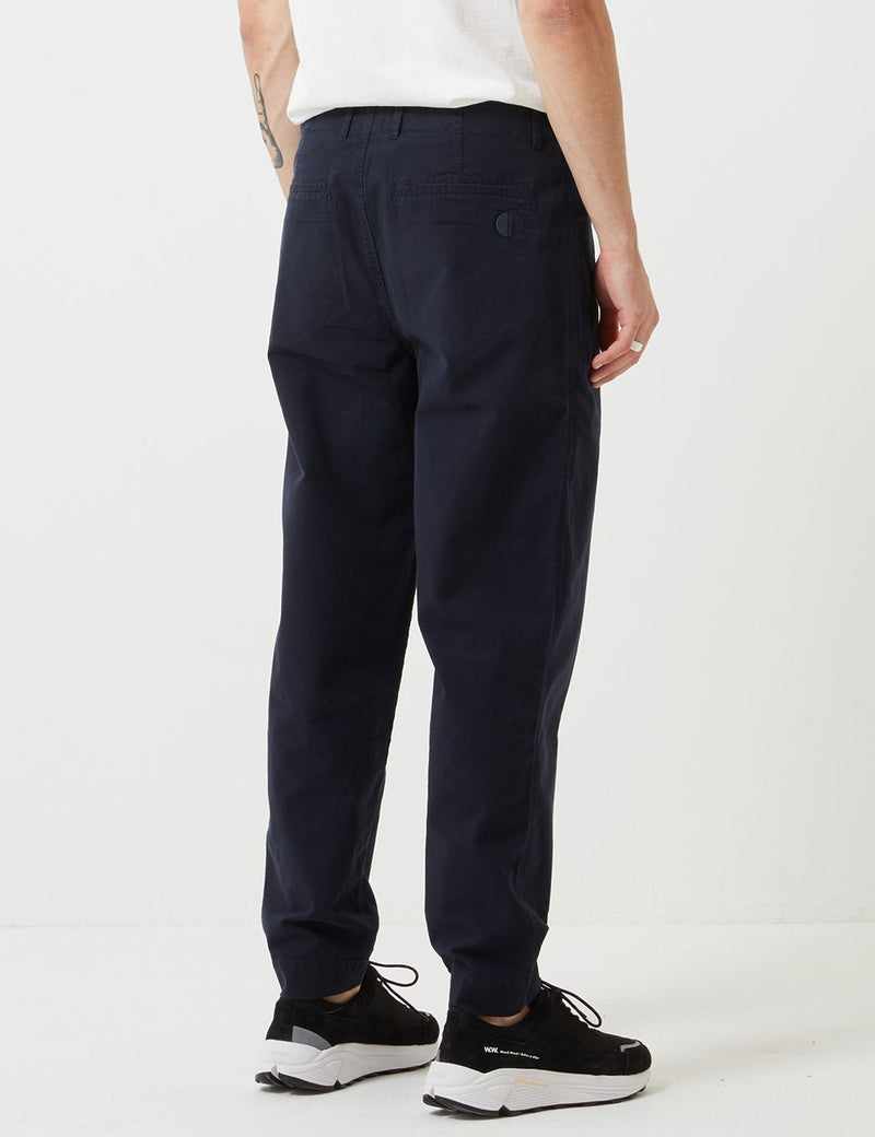 Folk The Assembly Pleated Trousers (Loose Fit Cropped) - Navy Blue Brushed
