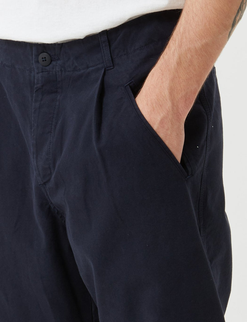 Folk The Assembly Pleated Trousers (Loose Fit Cropped) - Navy Blue Brushed