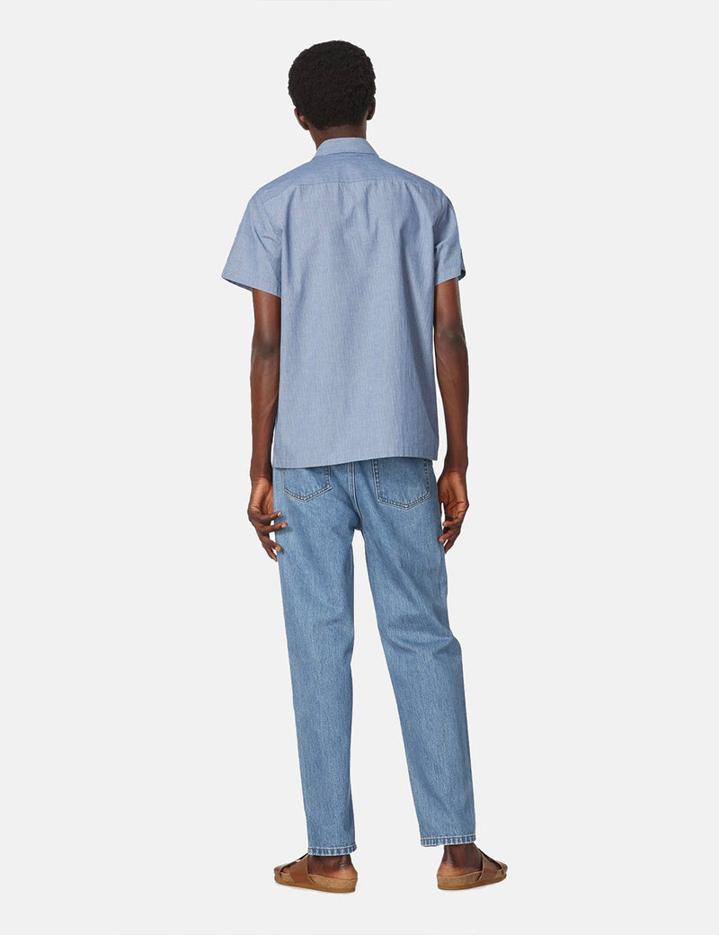 A.P.C. Bruce Short Sleeve Shirt (Striped Chambray) - Blue