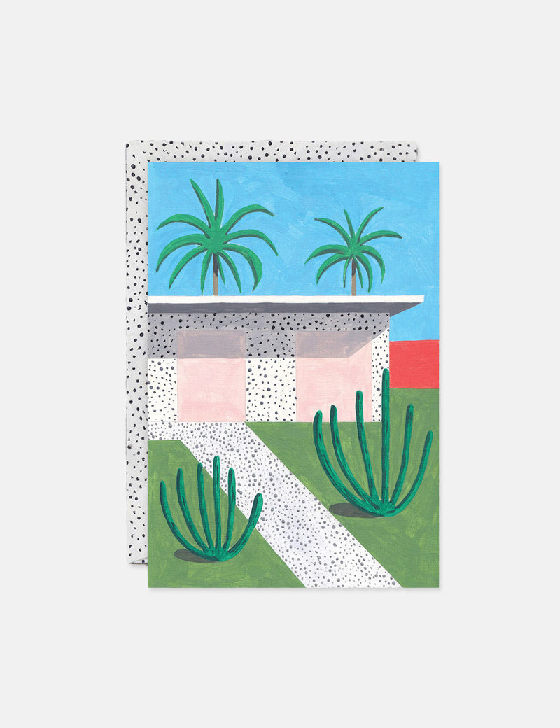 Wrap Magazine House and Palms Art Card Card - Blue