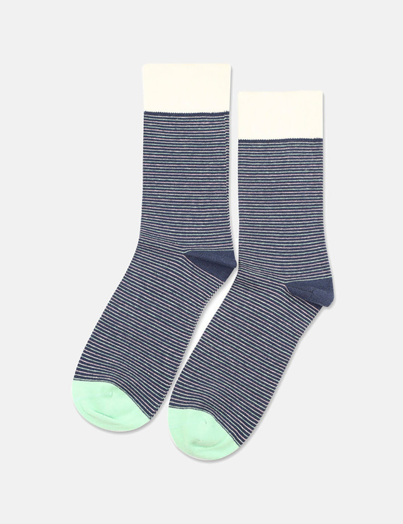 Democratique Ultralight Stripe Socks - Shaded Blue/Off White/Pale Green/Pale Pink