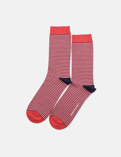 Democratique Originals Ultralight Stripe Socks - Spring Red/Navy Blue/Clear White