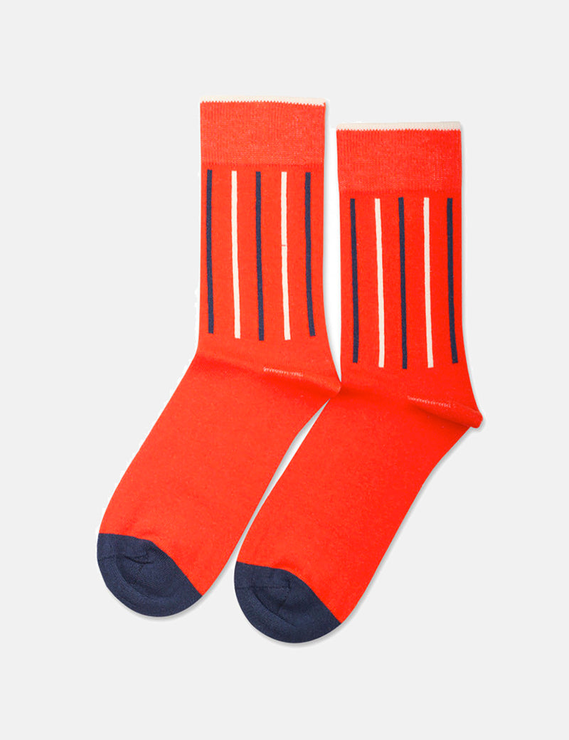 Democratique Originals Latitude Striped Socks - Striped Blood Orange/ Off White/Shaded Blue