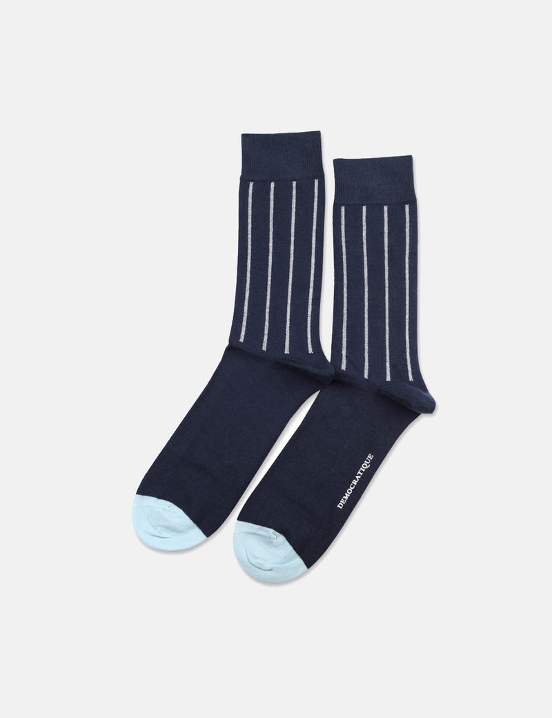 Democratique Originals Latitude Striped Socks - Navy Blue/Clear White/Light Blue