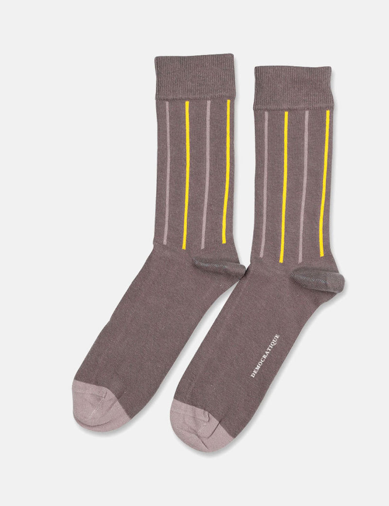 Democratique Originals Latitude Striped Socks - Warm Grey/Soft Grey/Bright Yellow