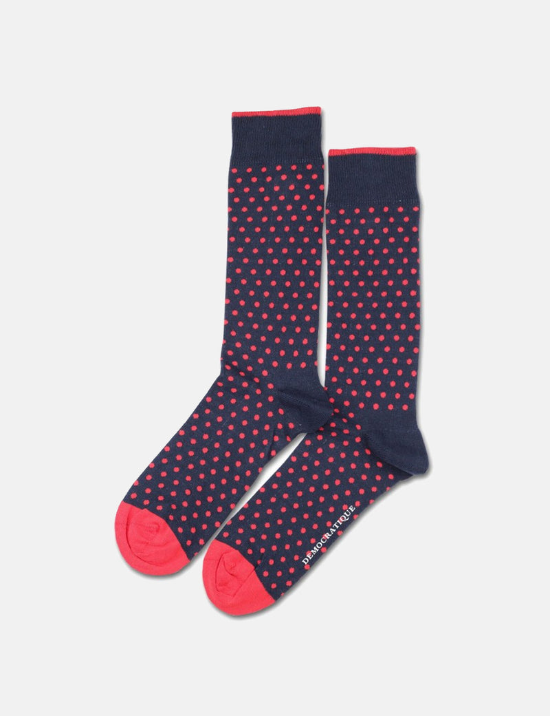 Democratique Originals Polkadot Socks - Navy Blue/Spring Red/Clear White