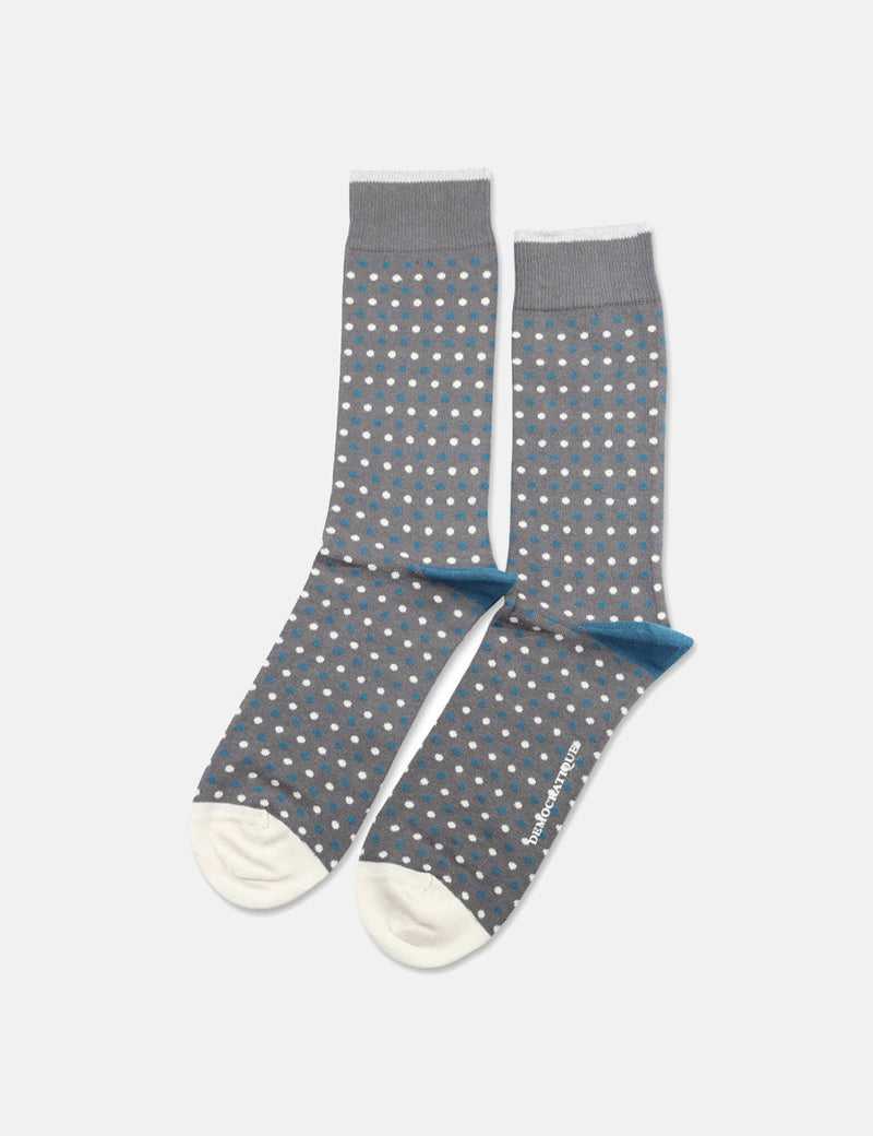 Democratique Originals Polkadot Socks - Warm Coal Grey/Off White/Diesel Blue