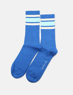 Democratique Athletic Stripe Socken - Adams Blue/Poolside Green/Off White