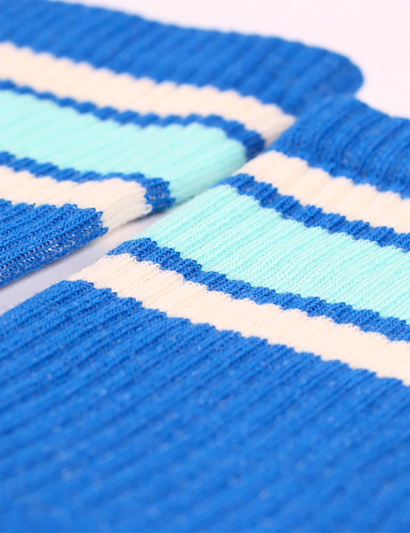 Democratique Athletic Stripe Socks - Adams Blue/Poolside Green/Off White