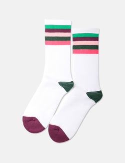 Democratique Athletic Stripe Socken - Klares Weiß/Pflaume/Pink/Grün/Wassermelone