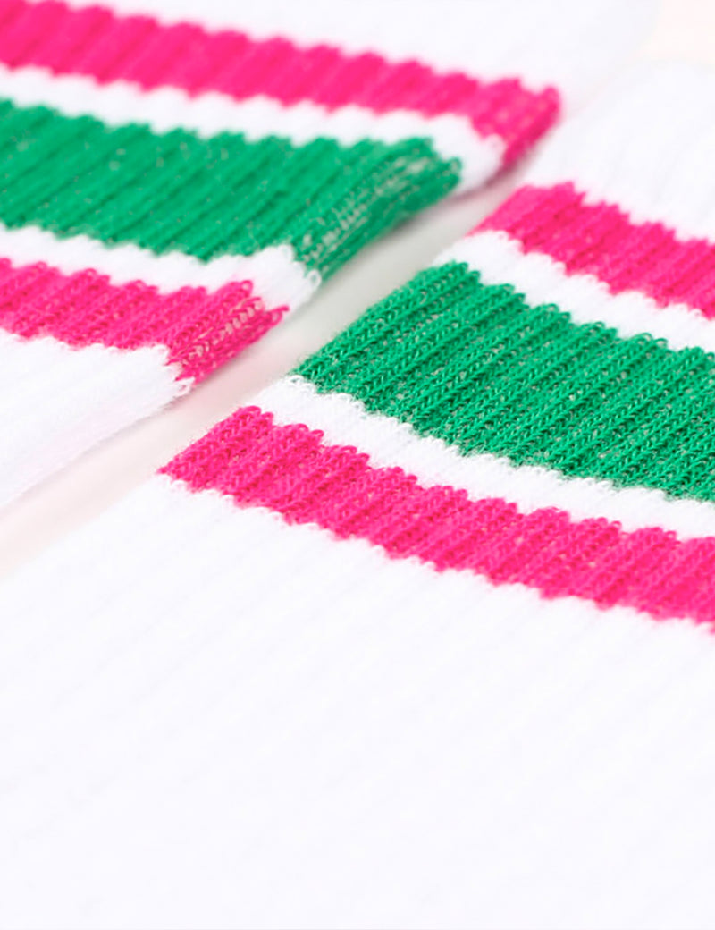 Democratique Athletic Stripe Socks - White/Tennis Green/Purplish Pink