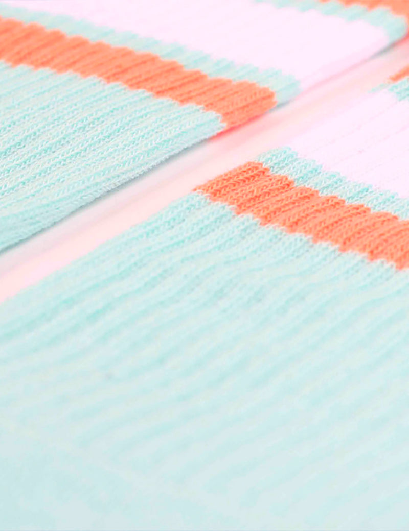 Democratique Athletic Stripe Socks - Poolside Green/Clear White/Light Salmon