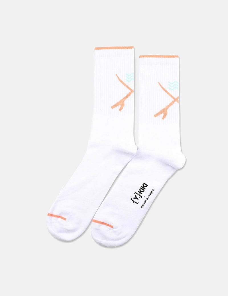 Democratique X YKIKI Athletic Socks - Clear White/Light Salmon/Green