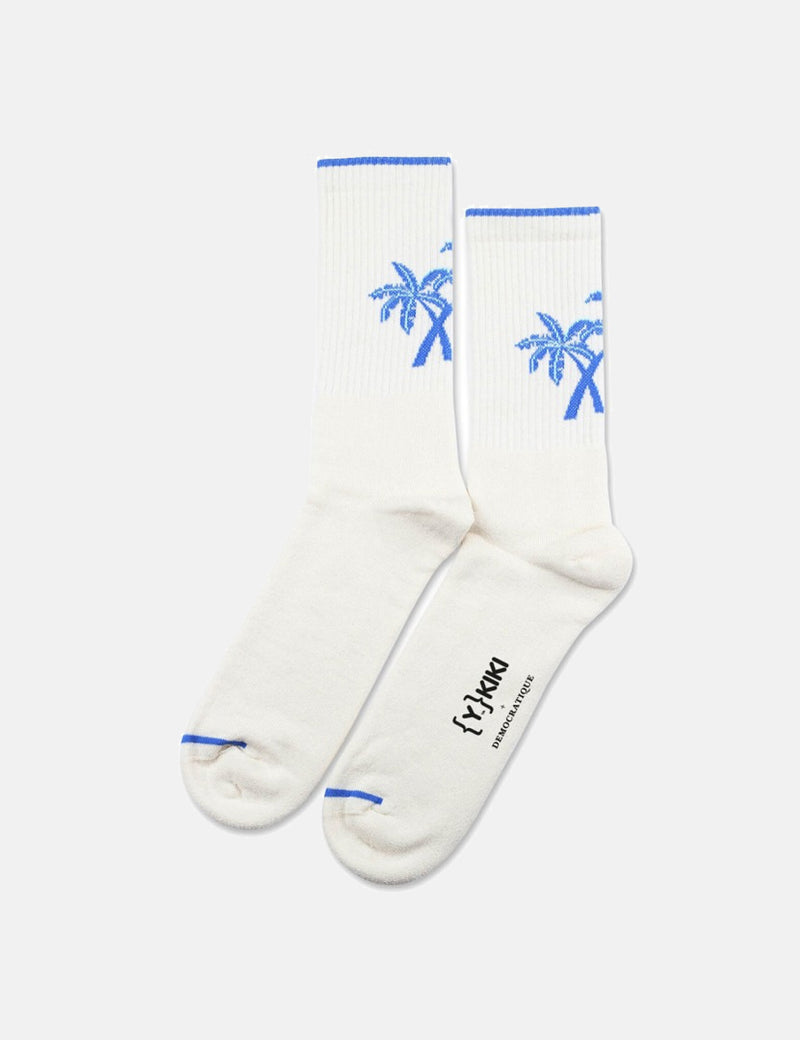 Democratique X YKIKI Athletic Socks - Klares Weiß/Adams Blau/Grün