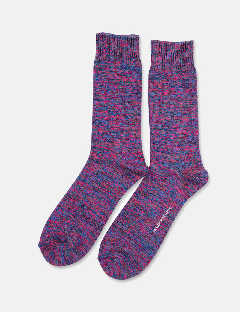 Democratique Relax Chaussettes Chunky Flat Knit - Adams Blue/Violet Rose/Navy/Warm Grey
