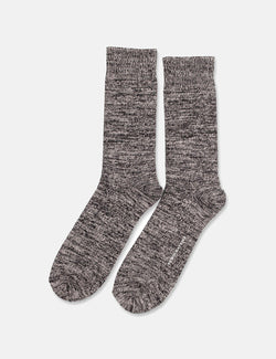 Democratique Relax Chunky Flat Knit Socks - Black/Light Grey Melange