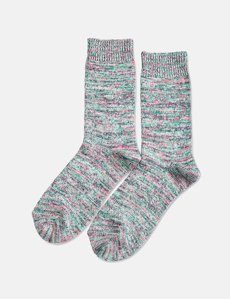 Democratique Relax Chunky Flat Knit Socken - Greenday/Hellgrün/Marine/Wassermelone/Off White