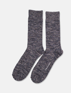 Democratique Relax Chunky Flat Knit Socks - Navy/Light Grey/Charcoal Melange