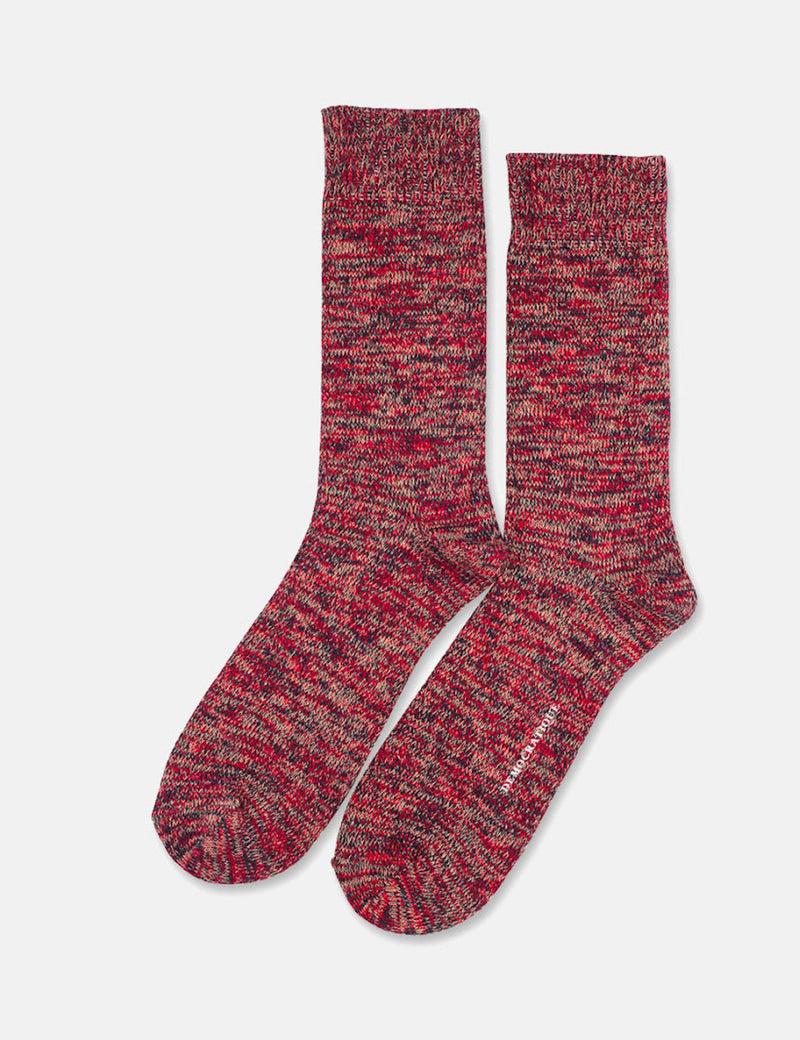 Democratique Relax Chunky Flat Knit Socks - Navy/Pearl Red/Casual Sand